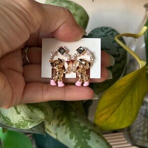 Gold and Pink Bear Earrings